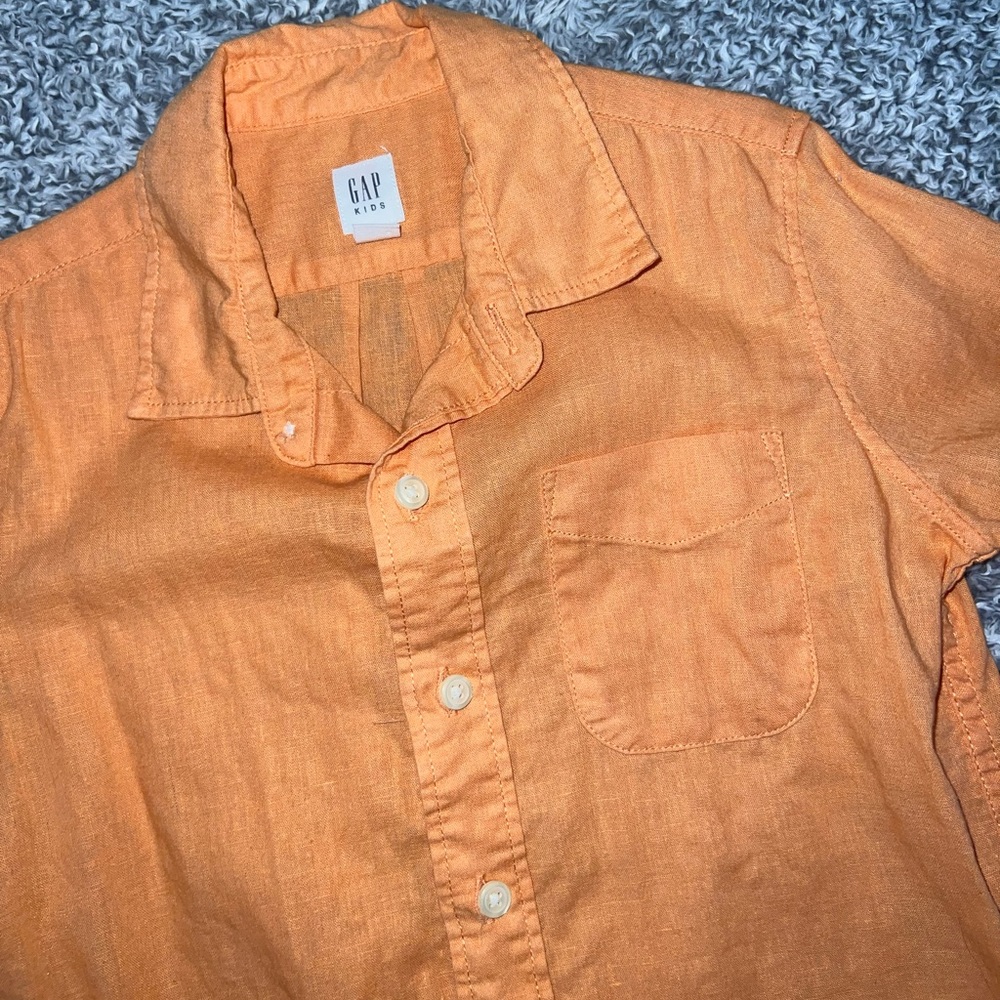 Boys GAP Kids orange short sleeve button down shirt